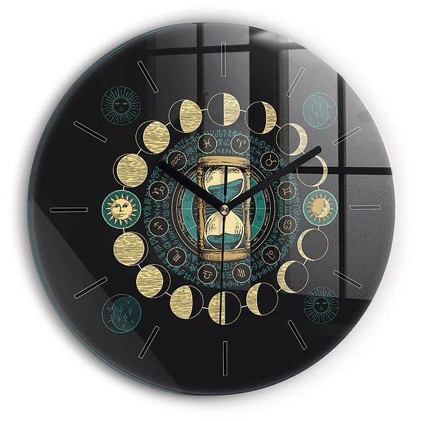 Phases de la lune et sablier Pendule murale ronde