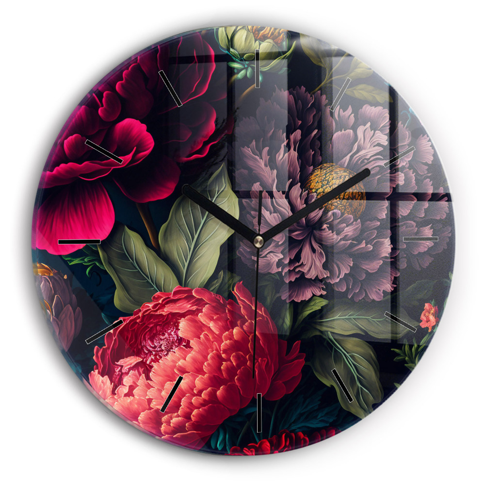Bouquet de fleurs vintage Horloge ronde en verre