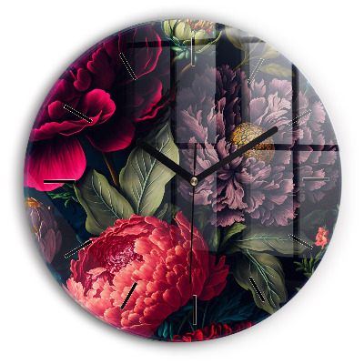 Bouquet de fleurs vintage Horloge ronde en verre