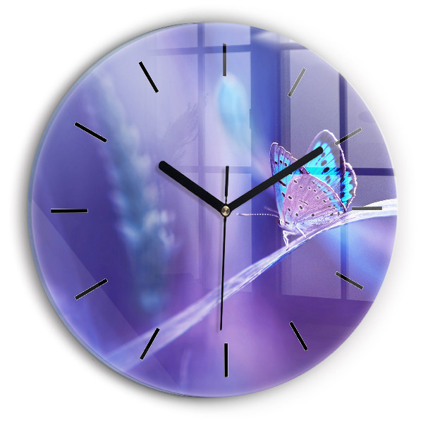 Papillon sur l'herbe Horloge ronde murale