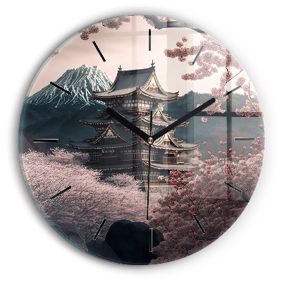 Tour et fleurs en Asie Horloge ronde murale