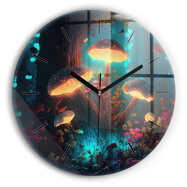 Forêt et champignons magiques Horloge ronde murale