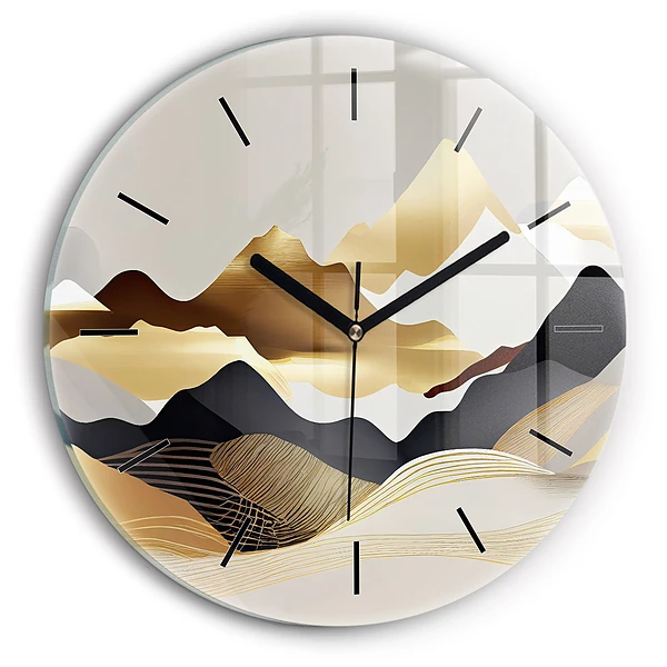 Montagnes abstraites dorées Horloge ronde murale