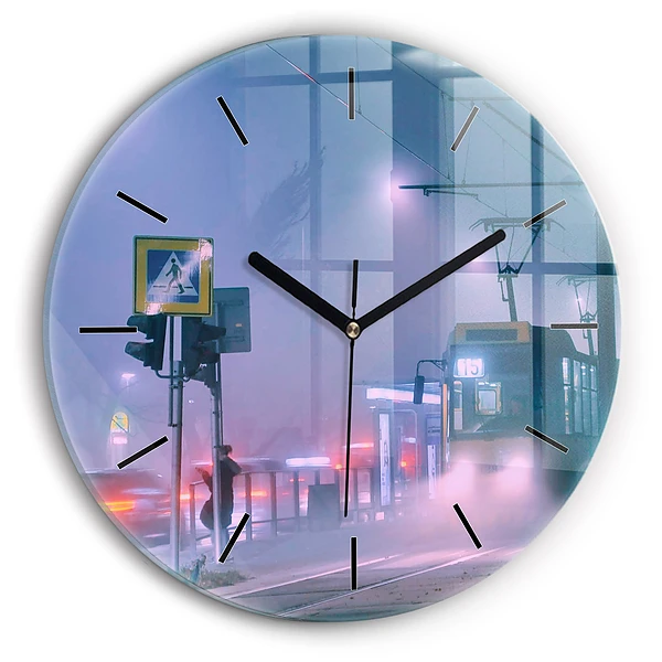 Varsovie dans le brouillard Horloge ronde murale