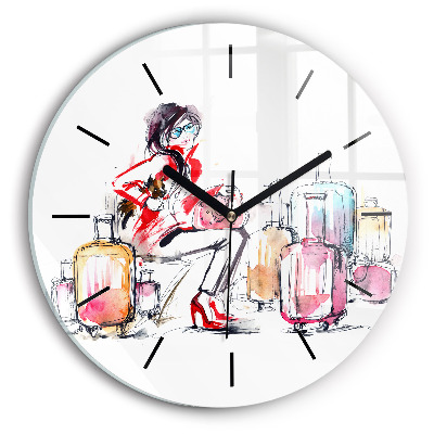 Femme avec valises Horloge ronde