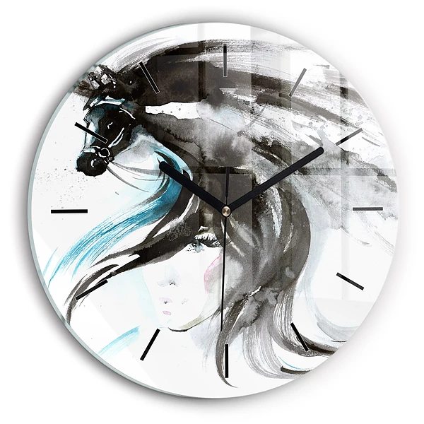 Cheval et femme abstraits Horloge ronde murale