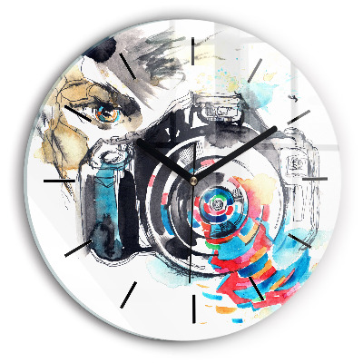 Femme photographe Horloge ronde en verre
