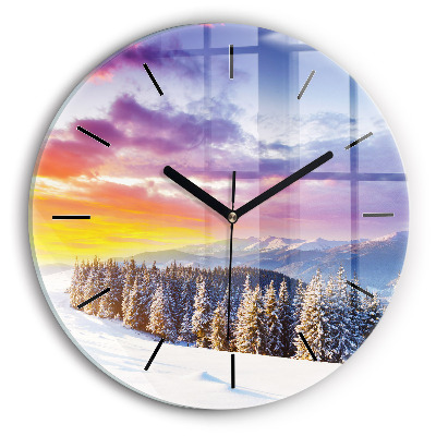 Paysage de montagne hivernal Horloge ronde murale