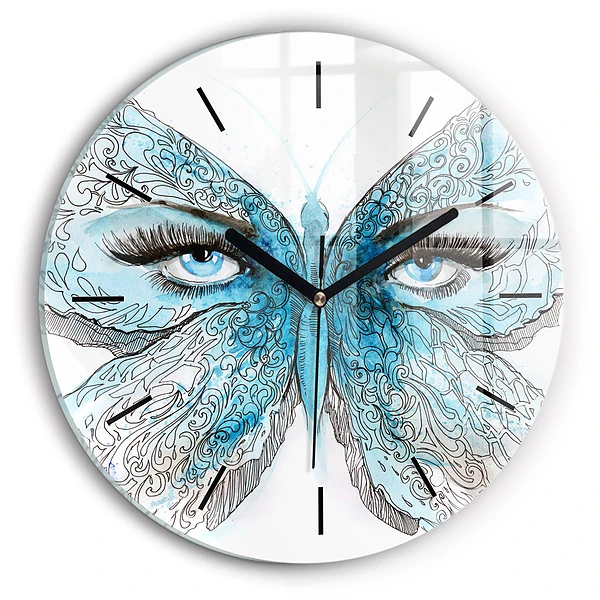 Visage en forme de papillon Pendule murale ronde