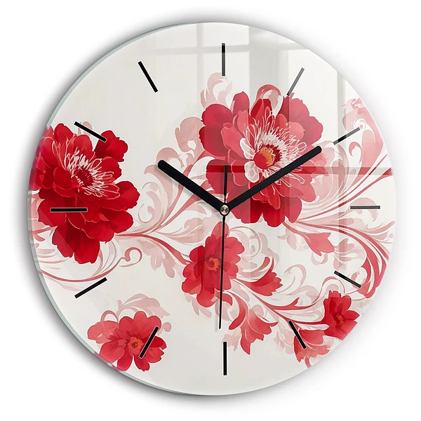 Fleurs rouges Pendule murale ronde