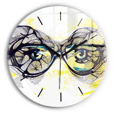 Yeux dans des lunettes Horloge ronde murale