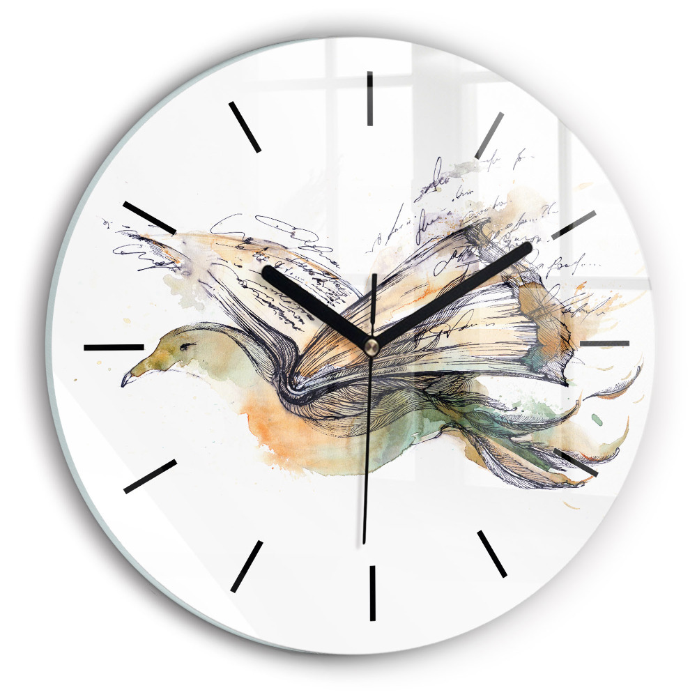 Oiseau et livre Horloge ronde en verre