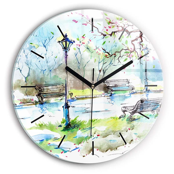 Printemps pittoresque Horloge ronde en verre