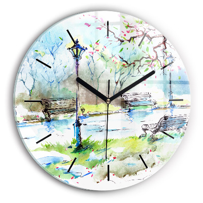 Printemps pittoresque Horloge ronde en verre