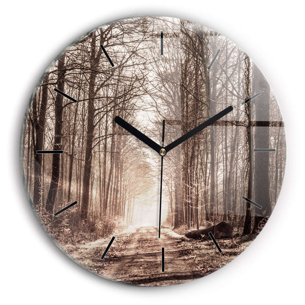 Sentier forestier en sépia Horloge ronde murale