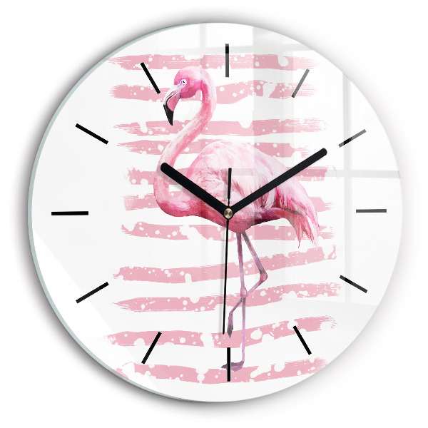 Graphique de flamant rose Horloge ronde en verre