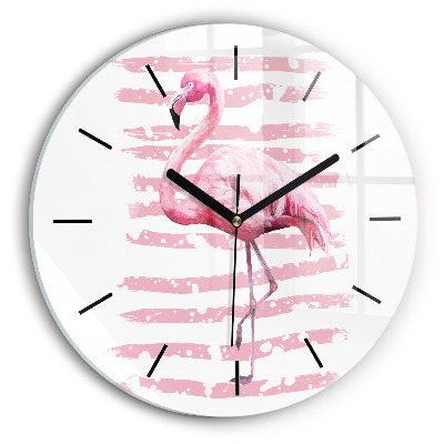Graphique de flamant rose Horloge ronde en verre