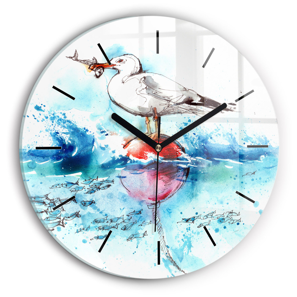 Mouette peinte Horloge ronde