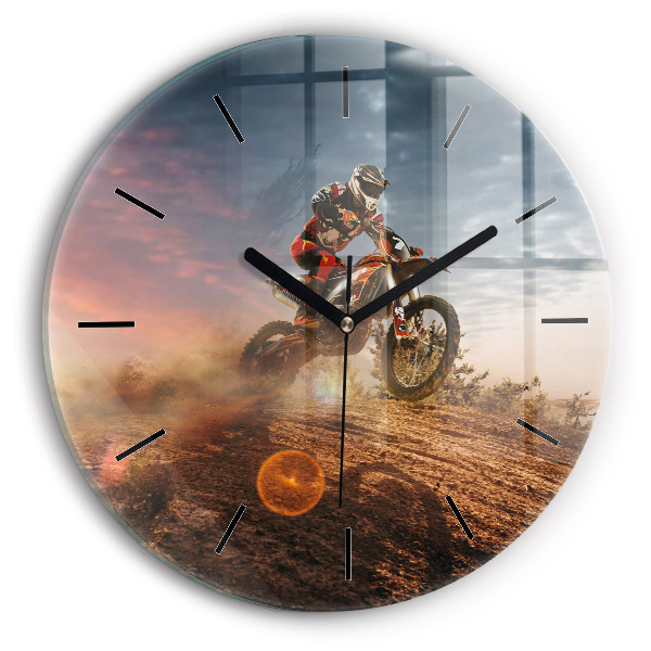 Homme sur une moto Pendule murale ronde