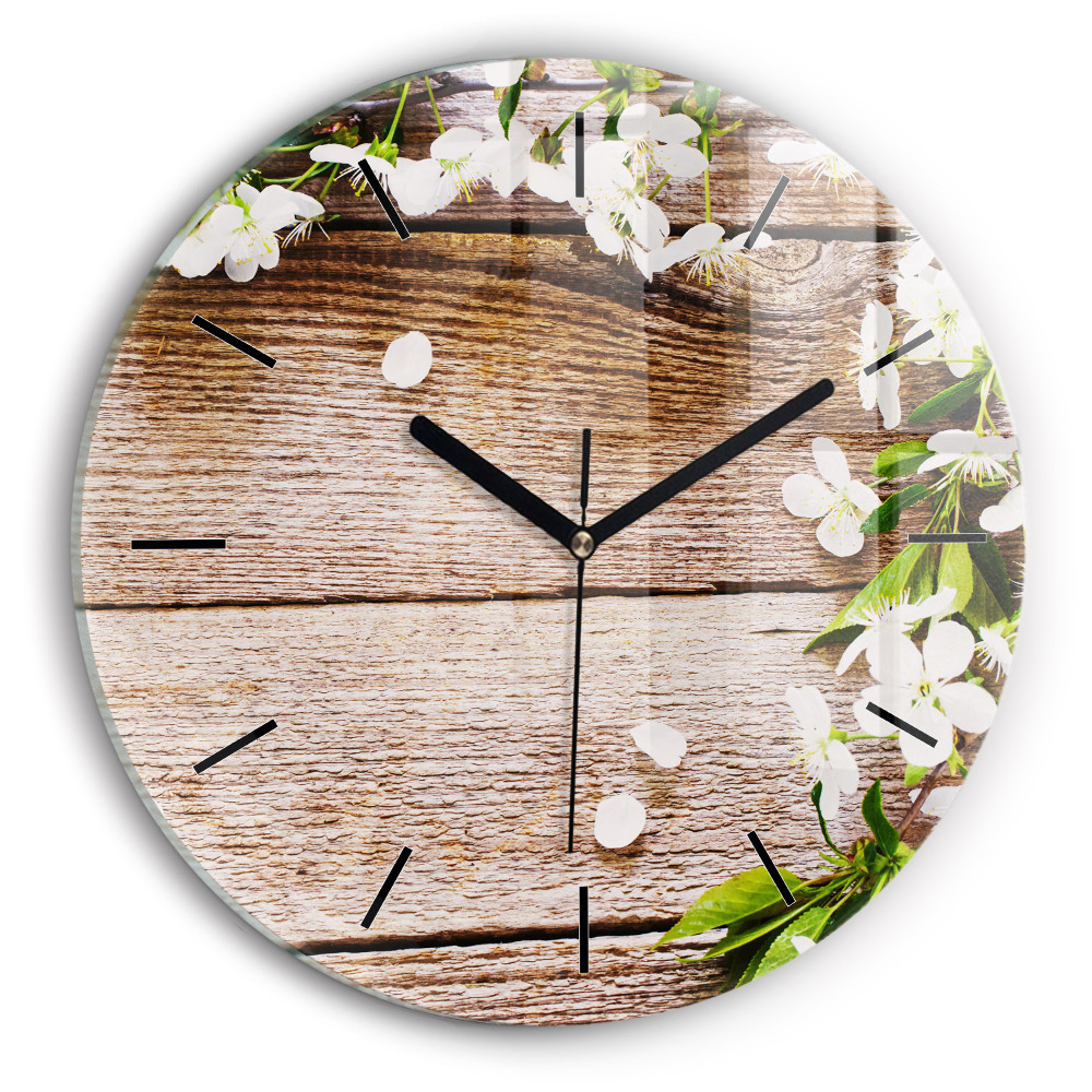 Fleurs sur bois Pendule murale ronde