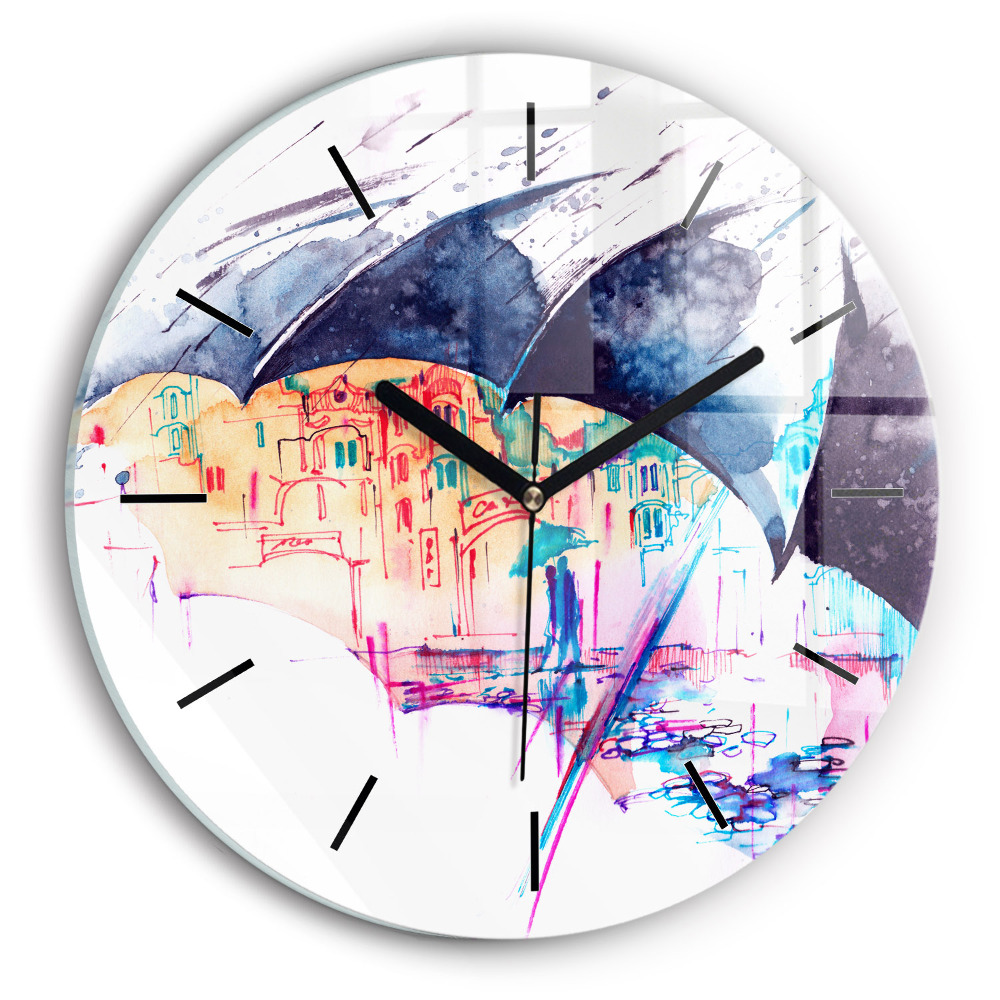 Parapluie et ville Horloge ronde murale
