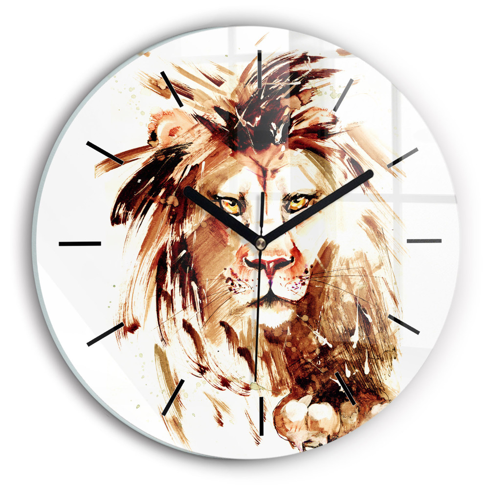 Illustration d'un lion brun Pendule murale ronde