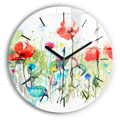 Fleurs dans une prairie Pendule murale ronde