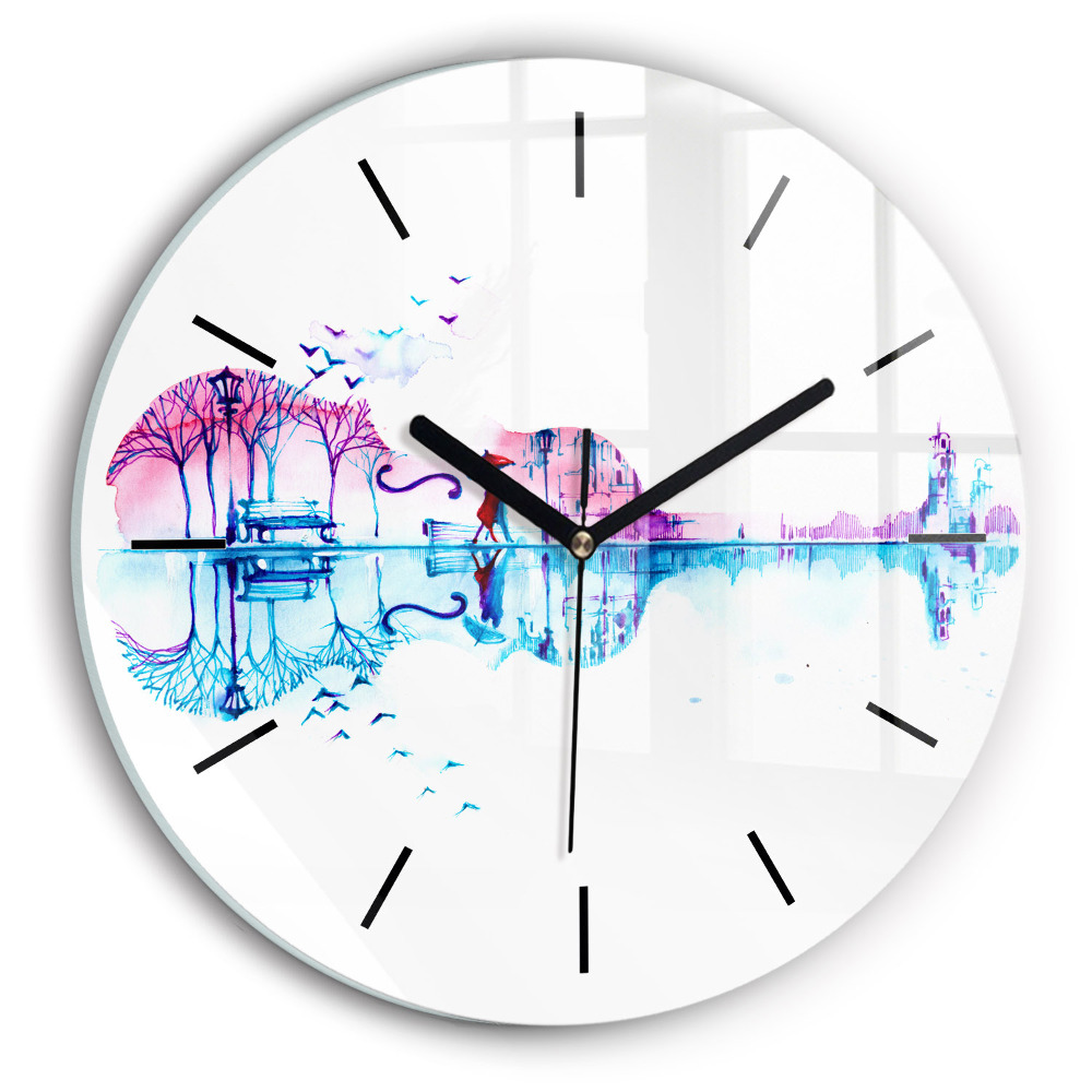 Cello park lake Horloge ronde en verre