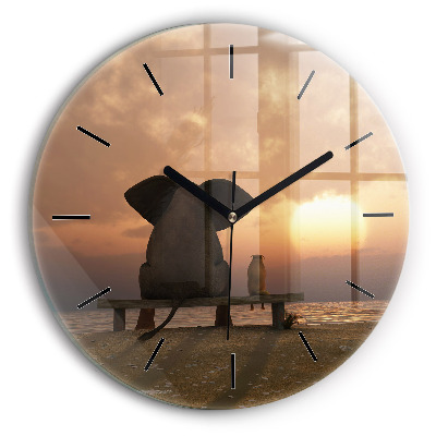 Animaux et coucher de soleil Horloge ronde murale