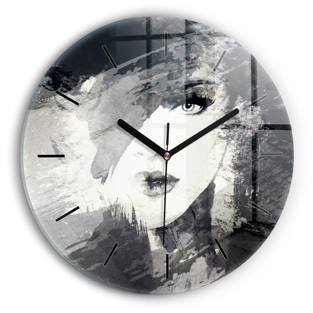Femme - aquarelle Horloge ronde en verre