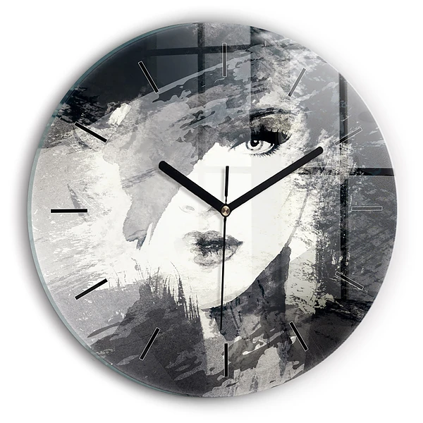 Femme - aquarelle Horloge ronde en verre