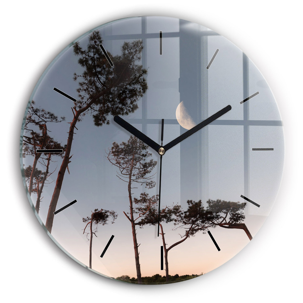 Croissant de lune et arbres Pendule murale ronde