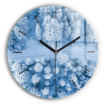 Forêt en hiver Horloge ronde en verre