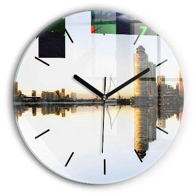 Ville au bord de la rivière Horloge ronde murale