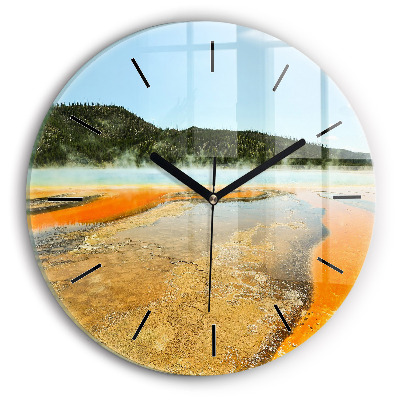 Lac avec montagnes Horloge ronde en verre