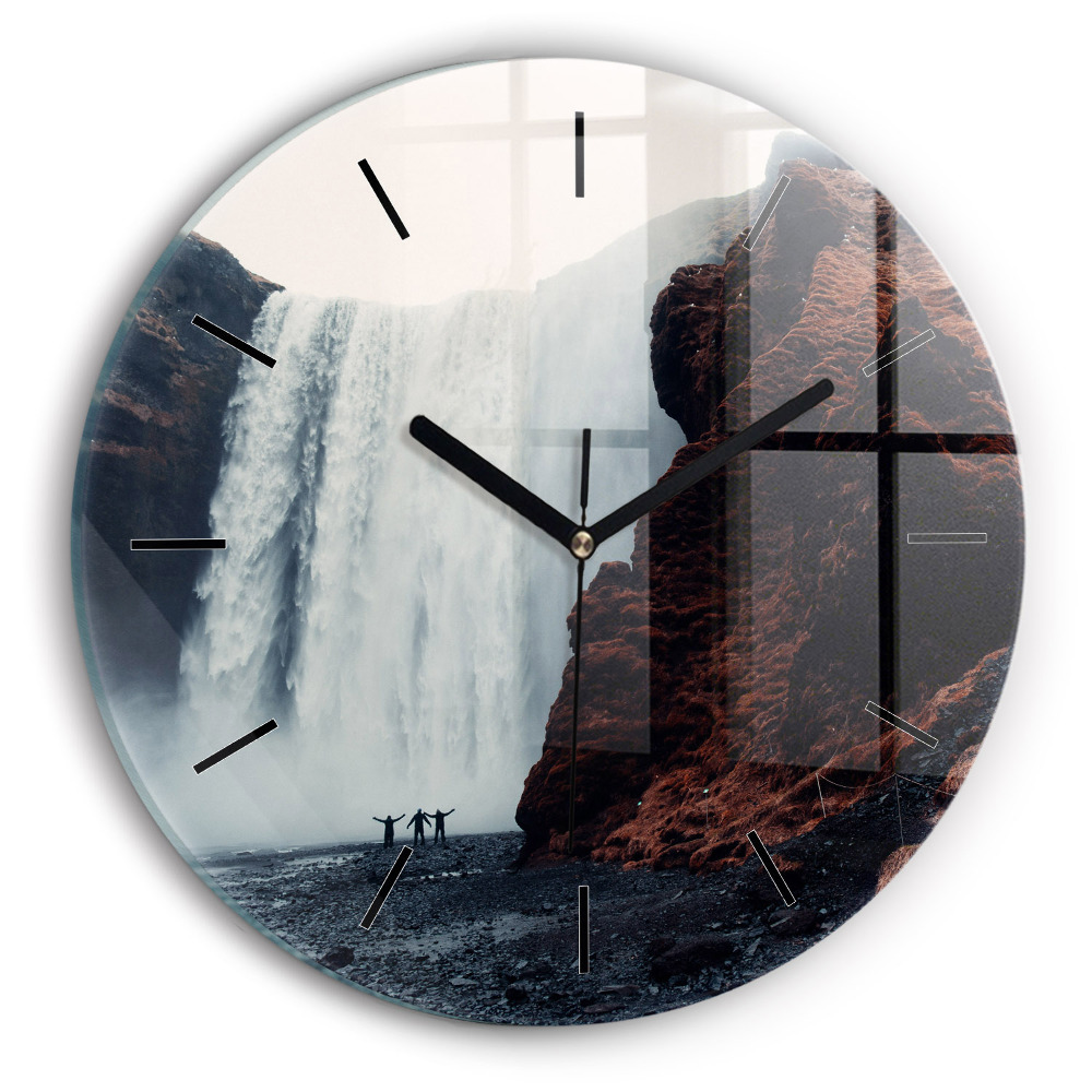 Paysage de cascade en Islande Pendule murale ronde