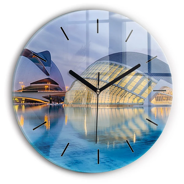 Coucher de soleil en ville Horloge ronde en verre