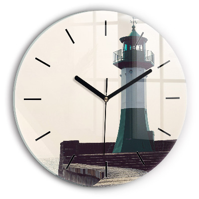 Phare et mer Horloge ronde en verre