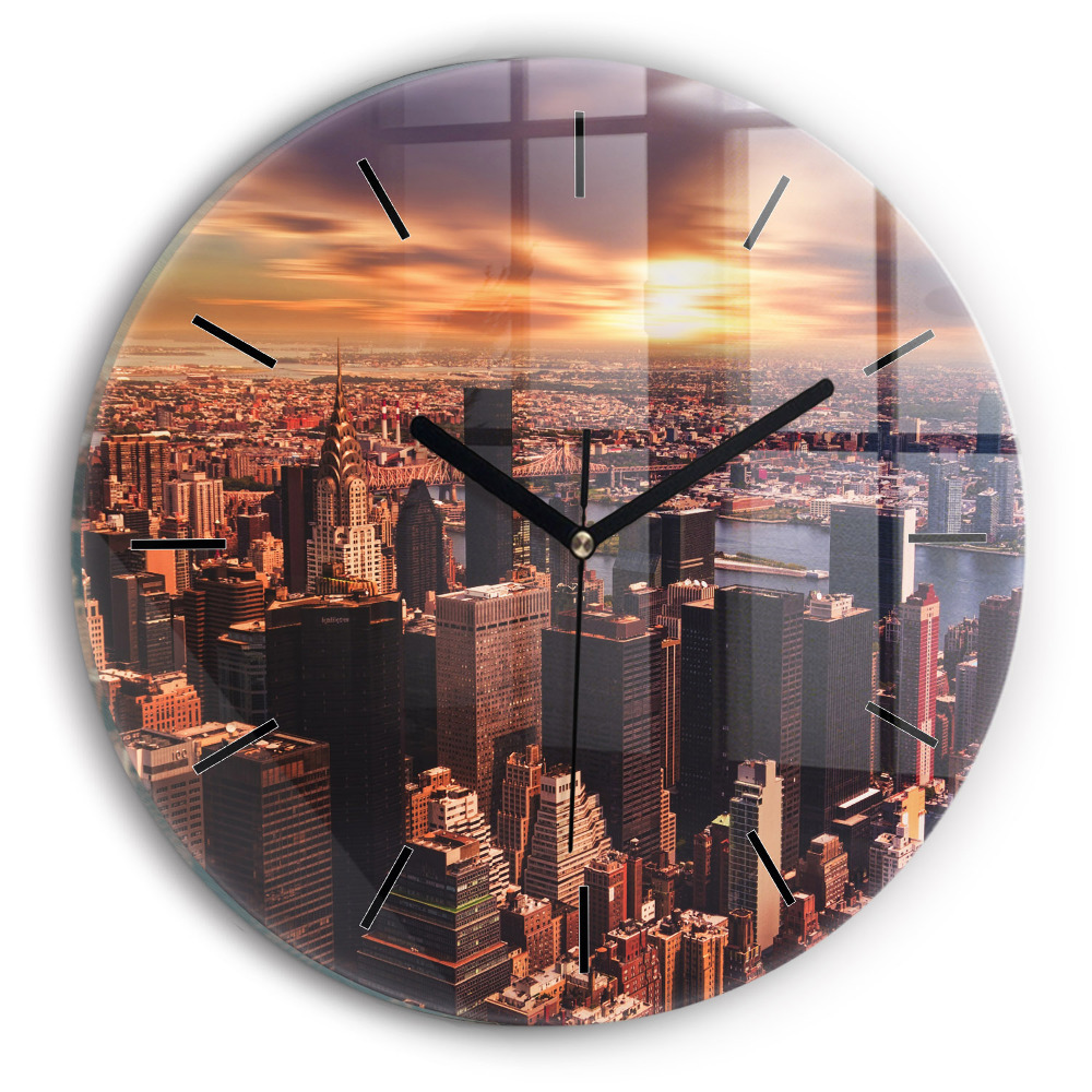 Panorama de la ville à l'ouest Horloge ronde en verre