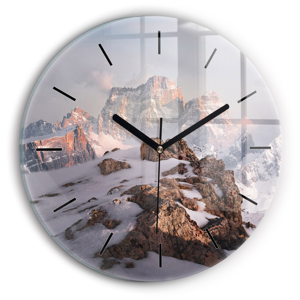Montagne enneigée Horloge ronde en verre