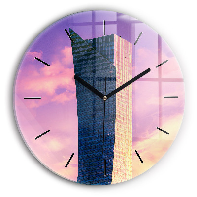 Gratte-ciel à Varsovie Horloge ronde en verre