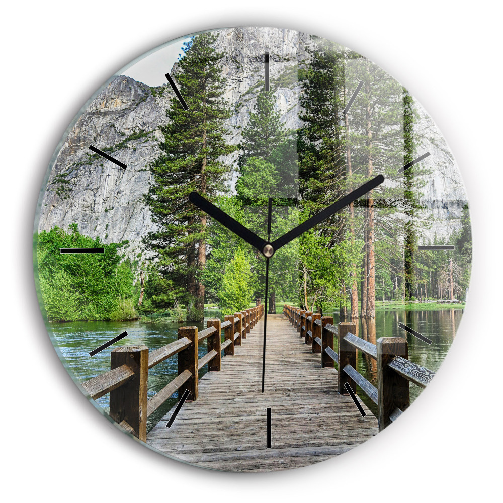 Pont en bois à Yosemite Horloge ronde