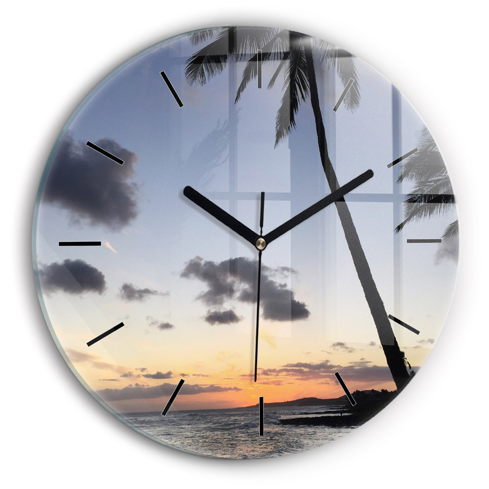 Palmier et lever de soleil Horloge ronde
