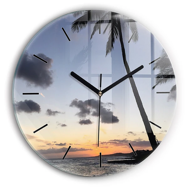 Palmier et lever de soleil Horloge ronde