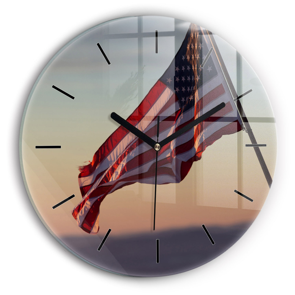 Le drapeau américain flottant Horloge ronde en verre