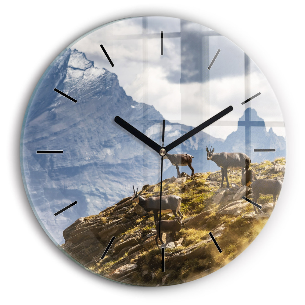 Chèvre dans la vallée d'Aoste Horloge ronde en verre