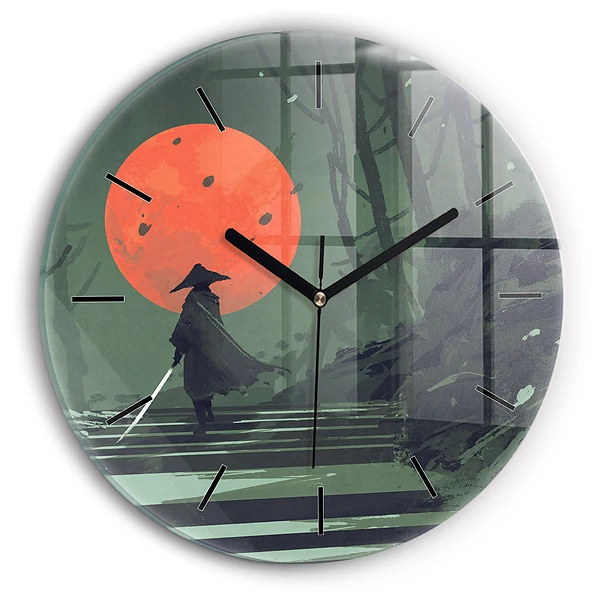 Samouraï dans la forêt Pendule murale ronde