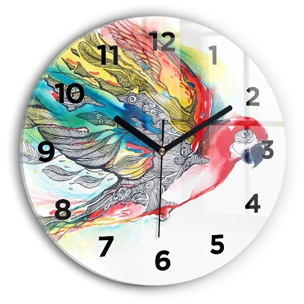 Pendule murale ronde Perroquet coloré en vol