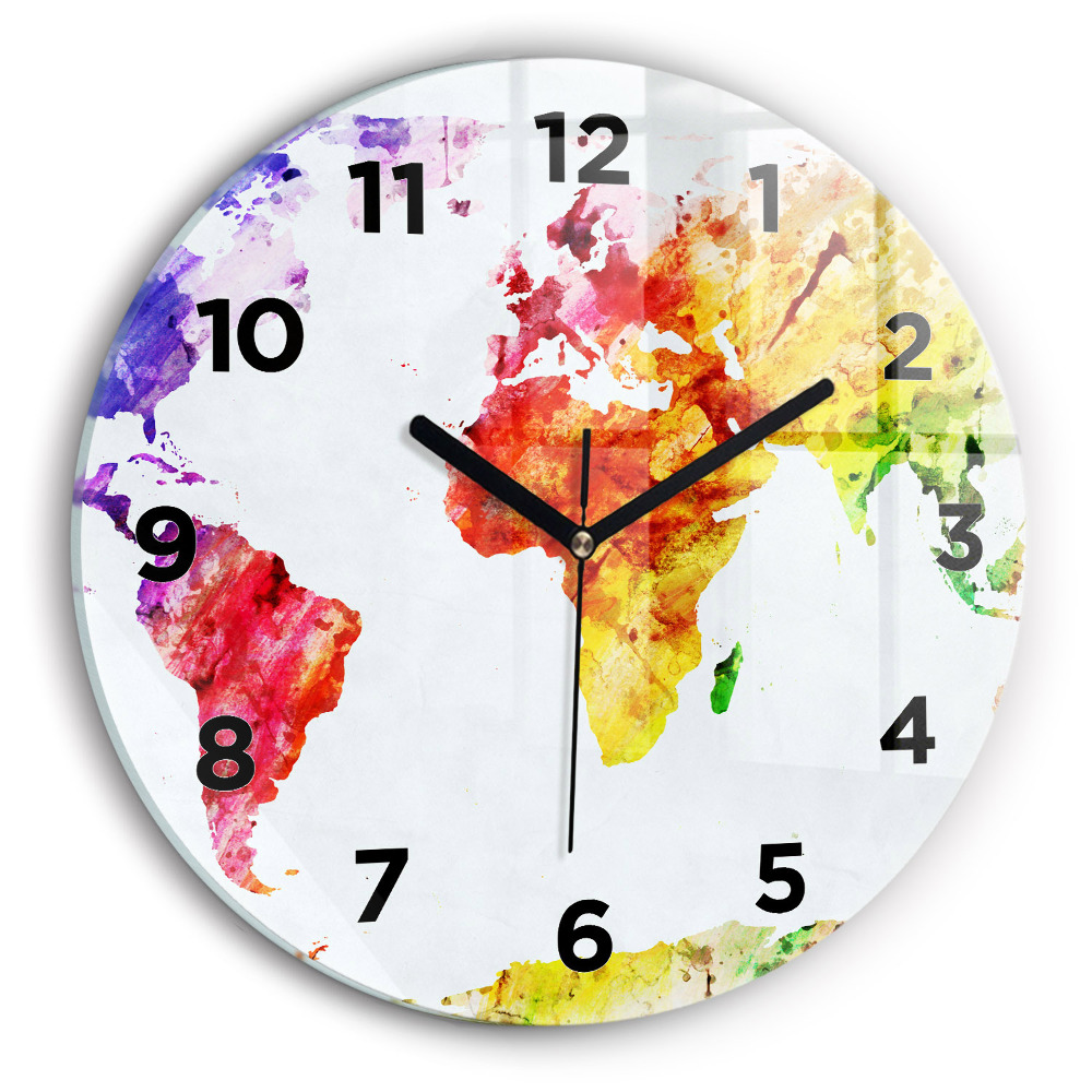 Pendule murale ronde Carte du monde à l'aquarelle
