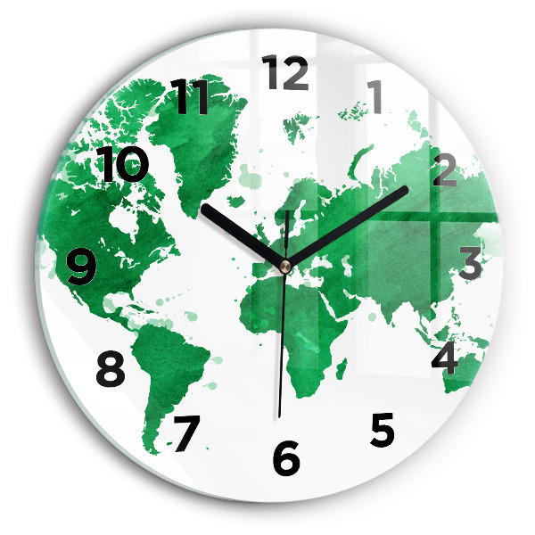 Horloge ronde Carte du monde verte